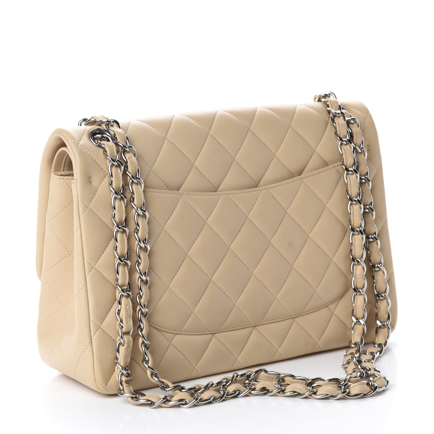 Lambskin Quilted Jumbo Double Flap Beige Clair