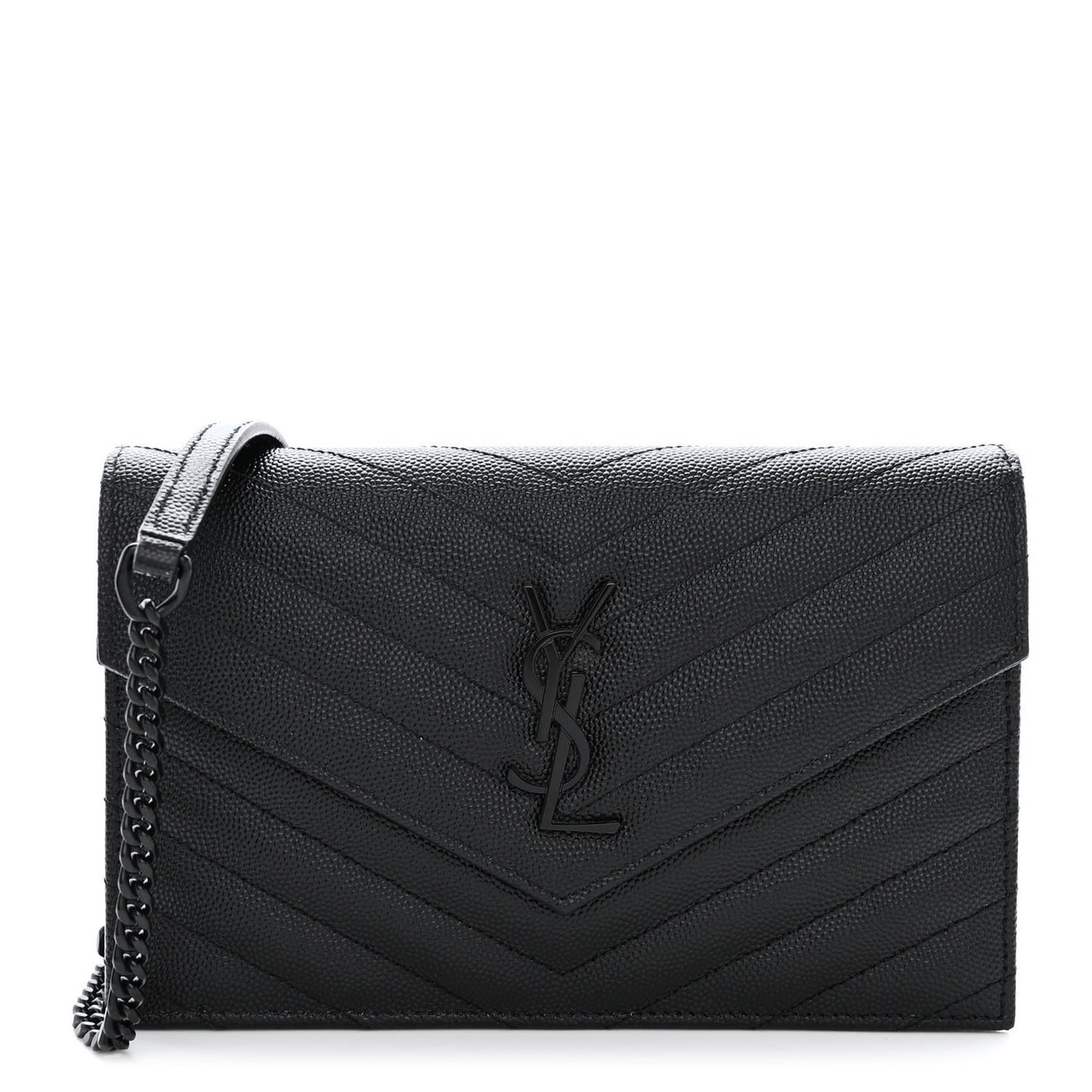 Grain De Poudre Matelasse Chevron Monogram Monochrome Envelope Chain Wallet Black