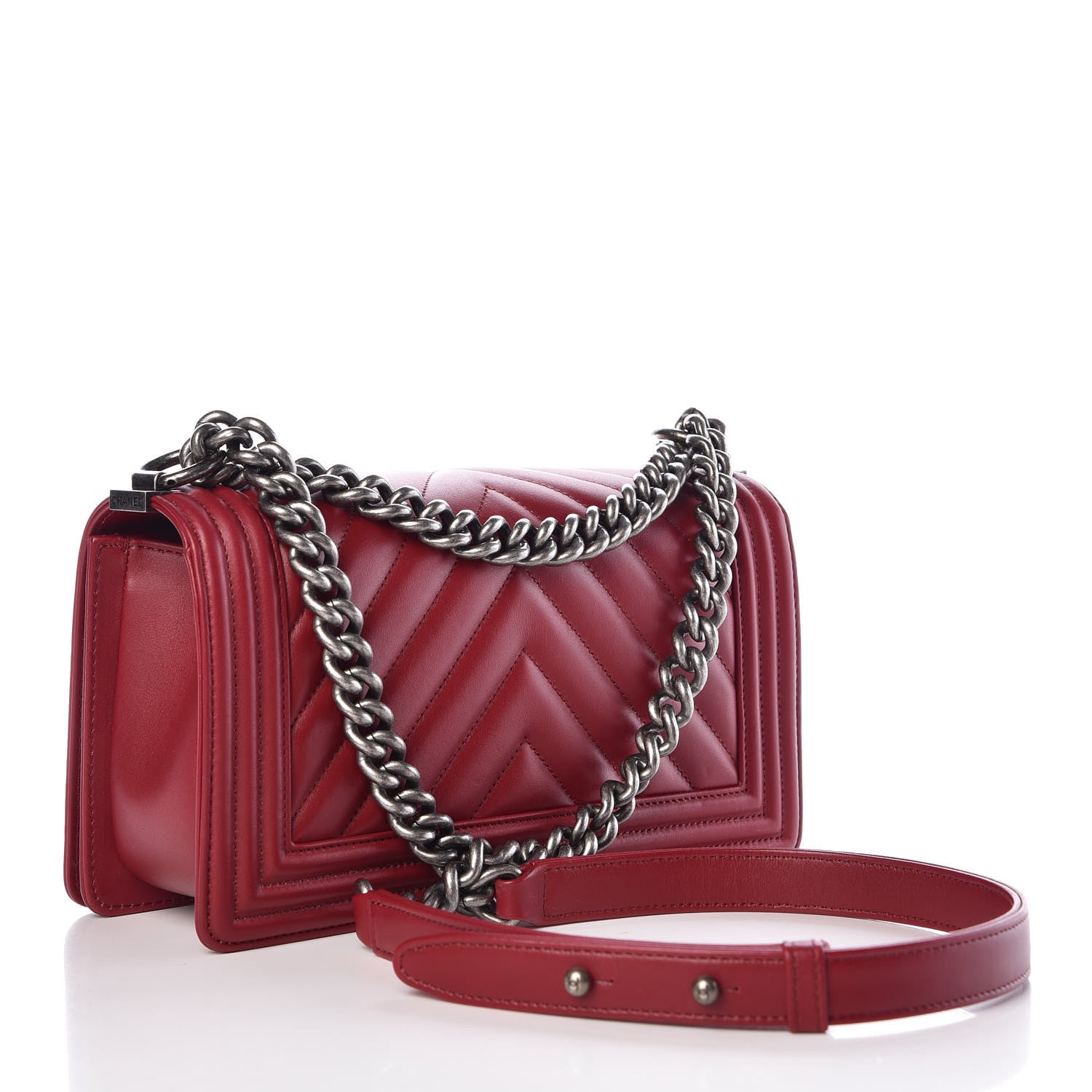 Chanel Calfskin Chevron Quilted Medium Boy Flap Red 3 of 10