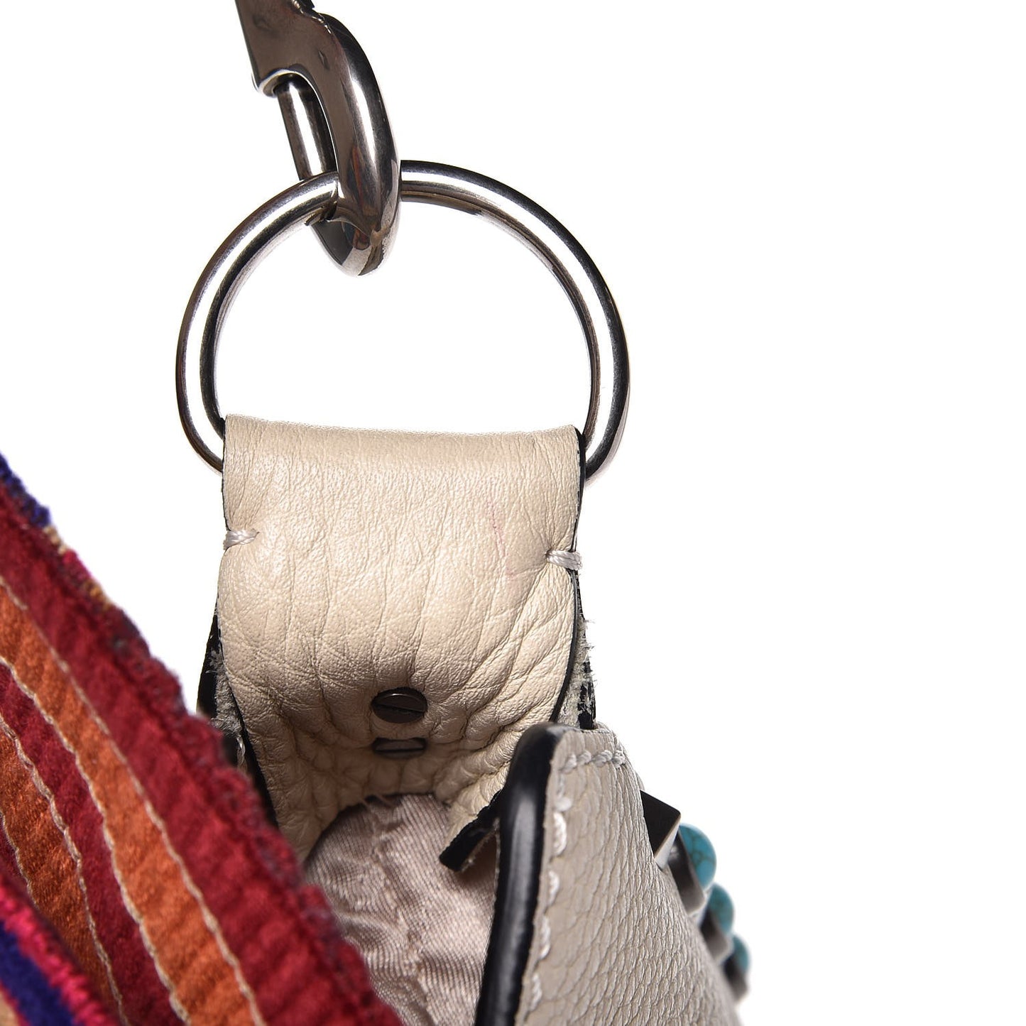 Pebbled Calfskin Tribal Small Guitar Strap Rockstud Rolling Flip-Lock Messenger Bag Ivory