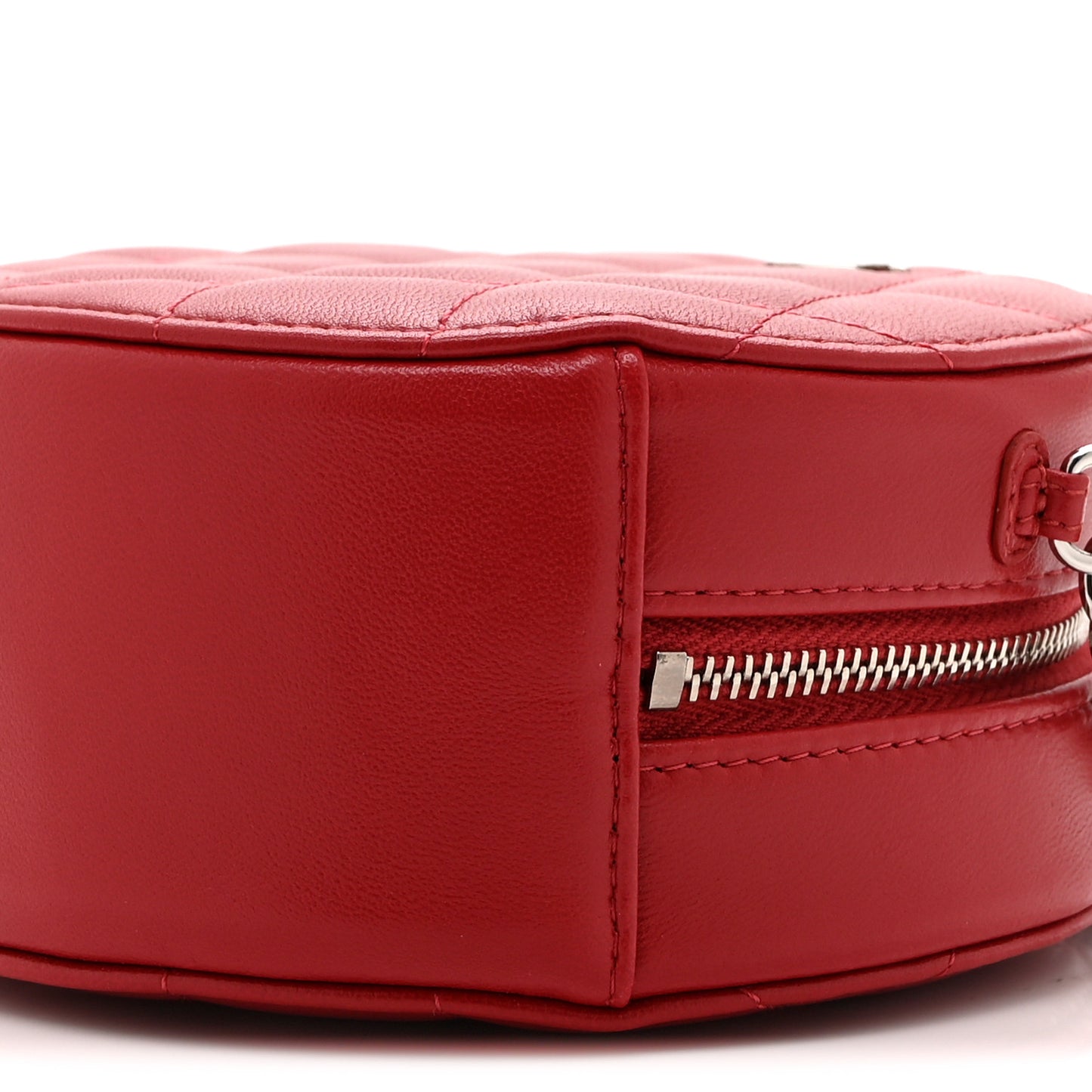 Lambskin Quilted Round Clutch With Chain Red