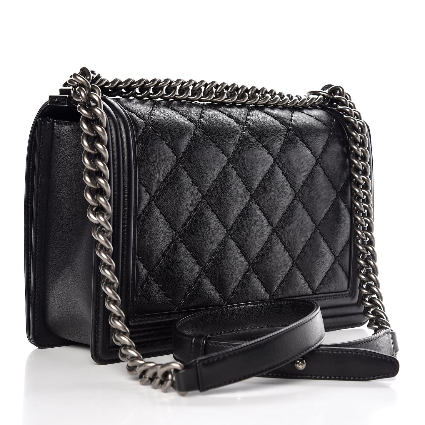 Calfskin Quilted Double Stitch New Medium Boy Flap Black