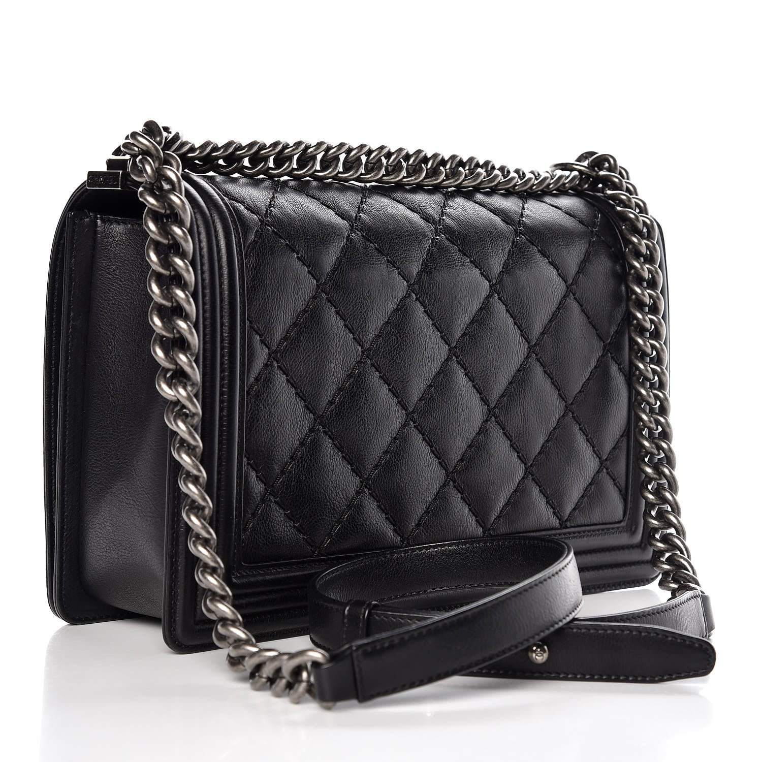 Chanel Calfskin Quilted Double Stitch New Medium Boy Flap Black 3 of 9