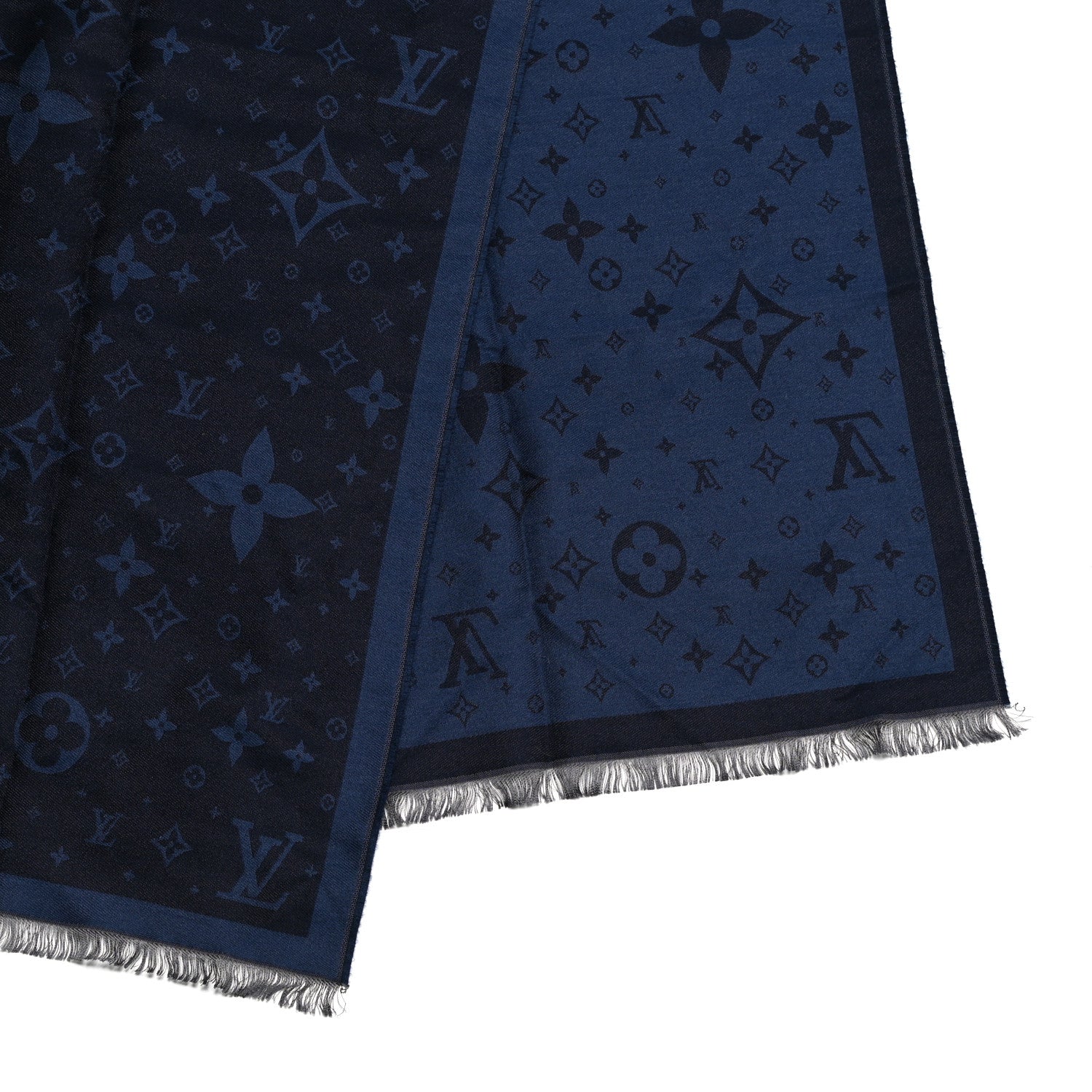 Louis Vuitton Silk Wool Monogram Scarf Blue 3 of 4