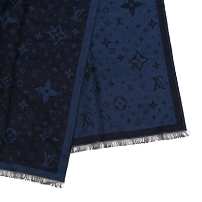 Louis Vuitton Silk Wool Monogram Scarf Blue 3 of 4