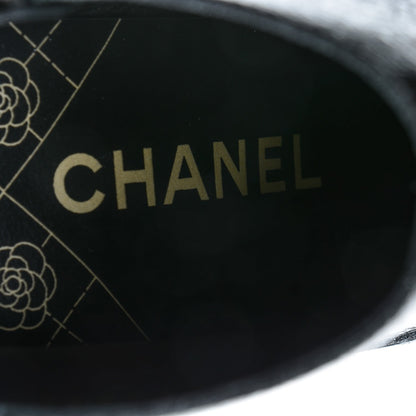 Chanel Crinkled Calfskin Grosgrain Pearl CC Cap Toe Ankle Booties 38.5 Black 7 of 7