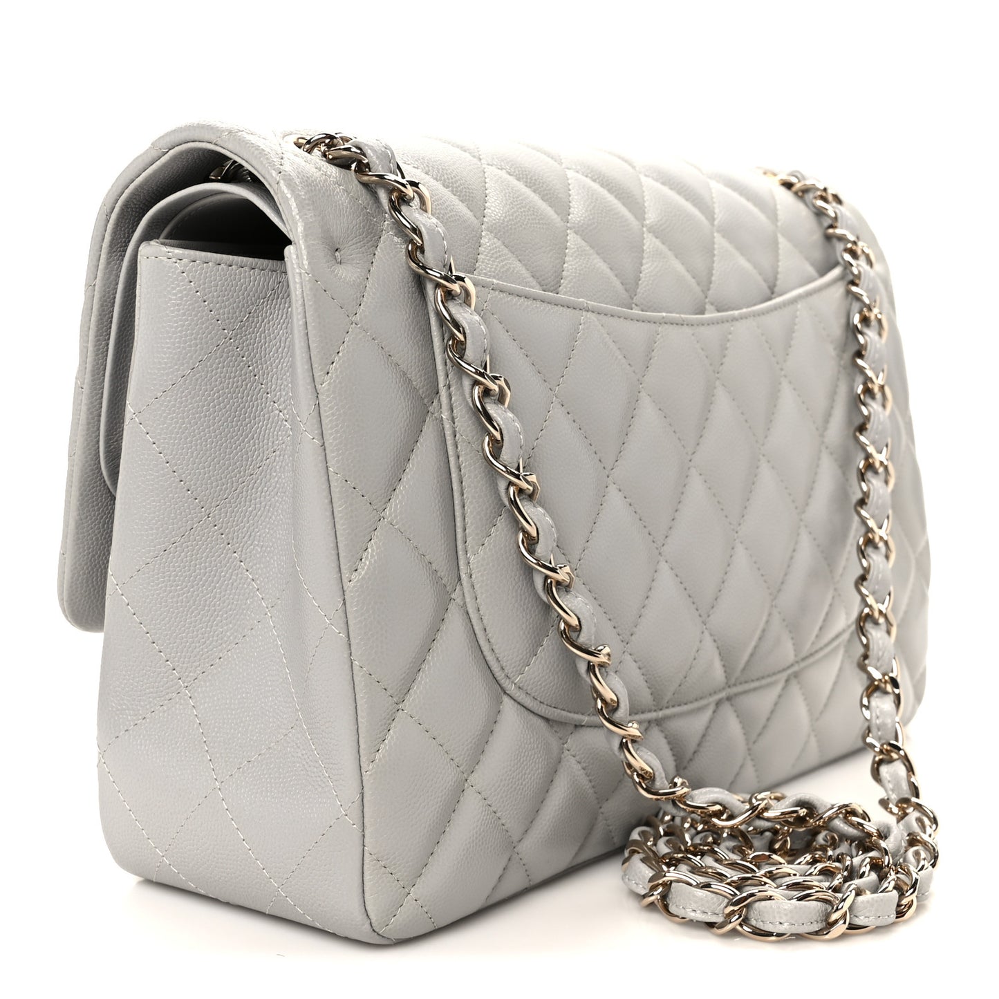 Caviar Quilted Jumbo Double Flap Grey Grey