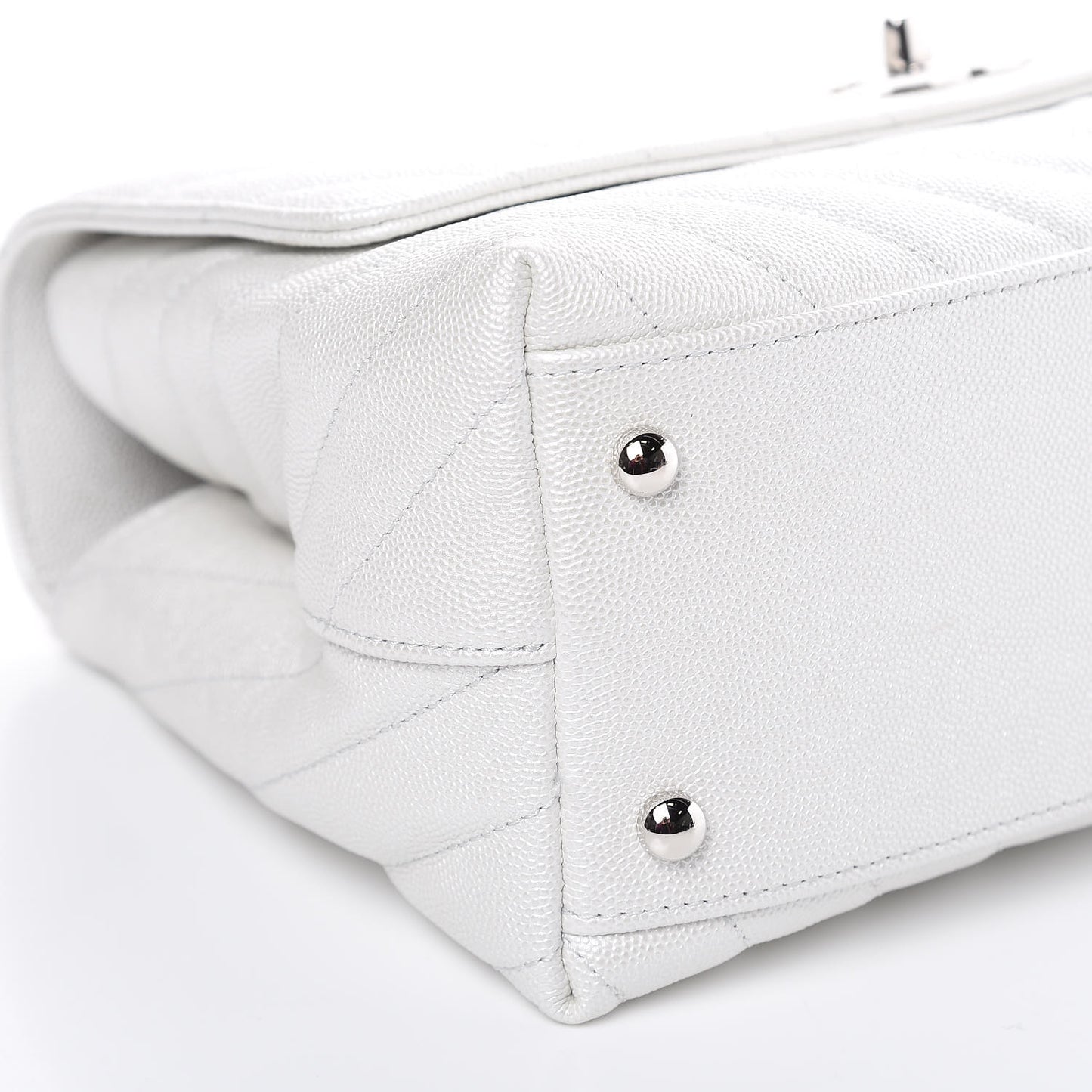 Iridescent Caviar Chevron Quilted Small Coco Handle Flap White