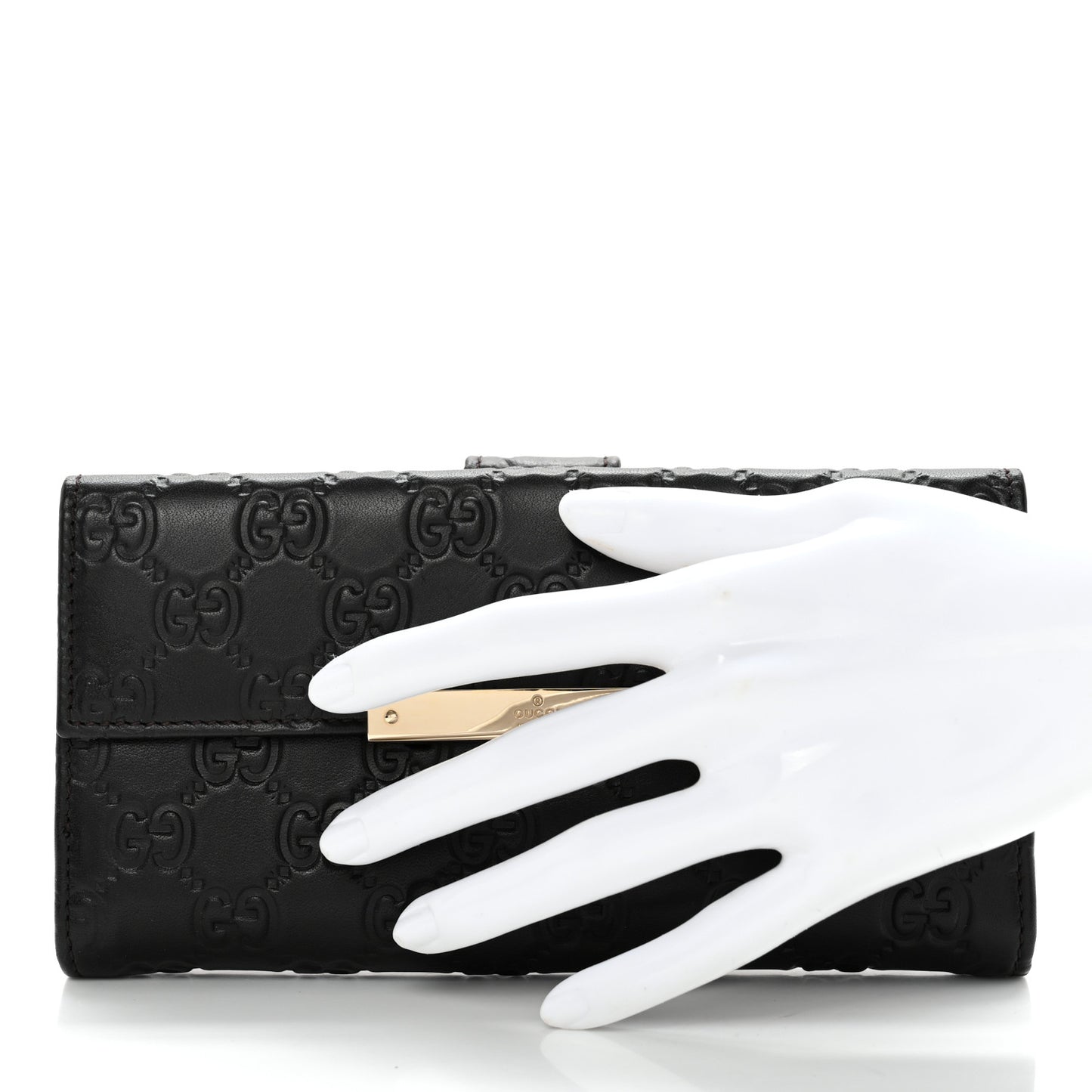 Guccissima Margaux Calfskin Metal Bar Continental Flap Wallet Black