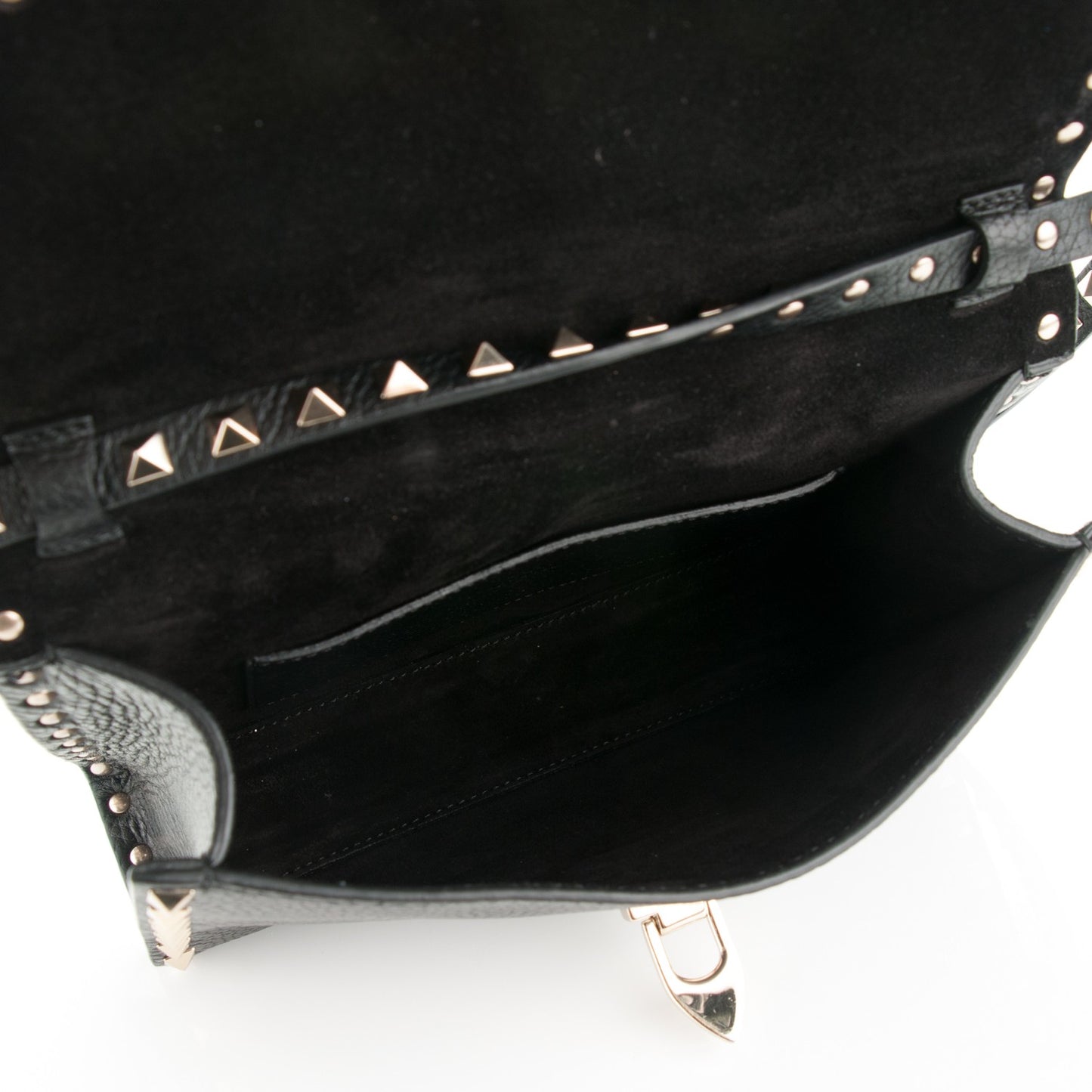 Pebbled Calfskin Medium Rockstud Flip Lock Crossbody Bag Black