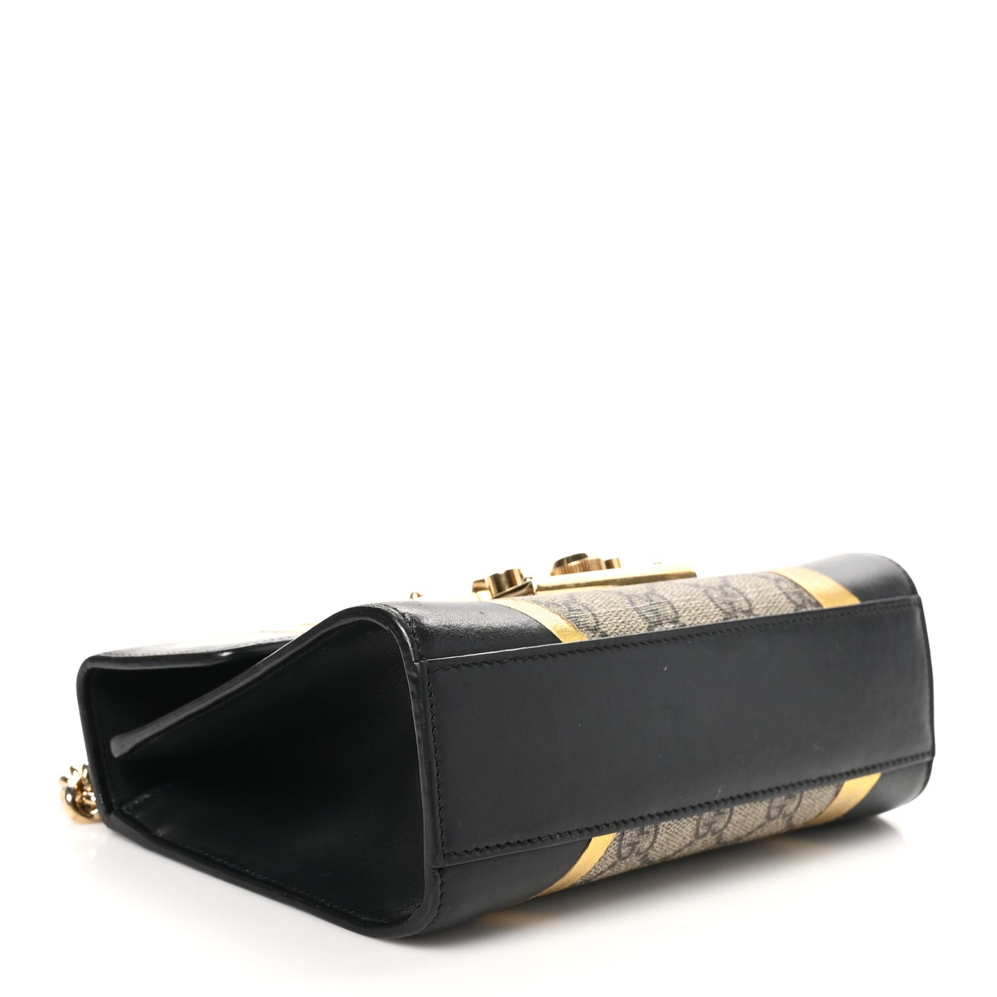 Calfskin GG Supreme Monogram Small Padlock Shoulder Bag Black Gold