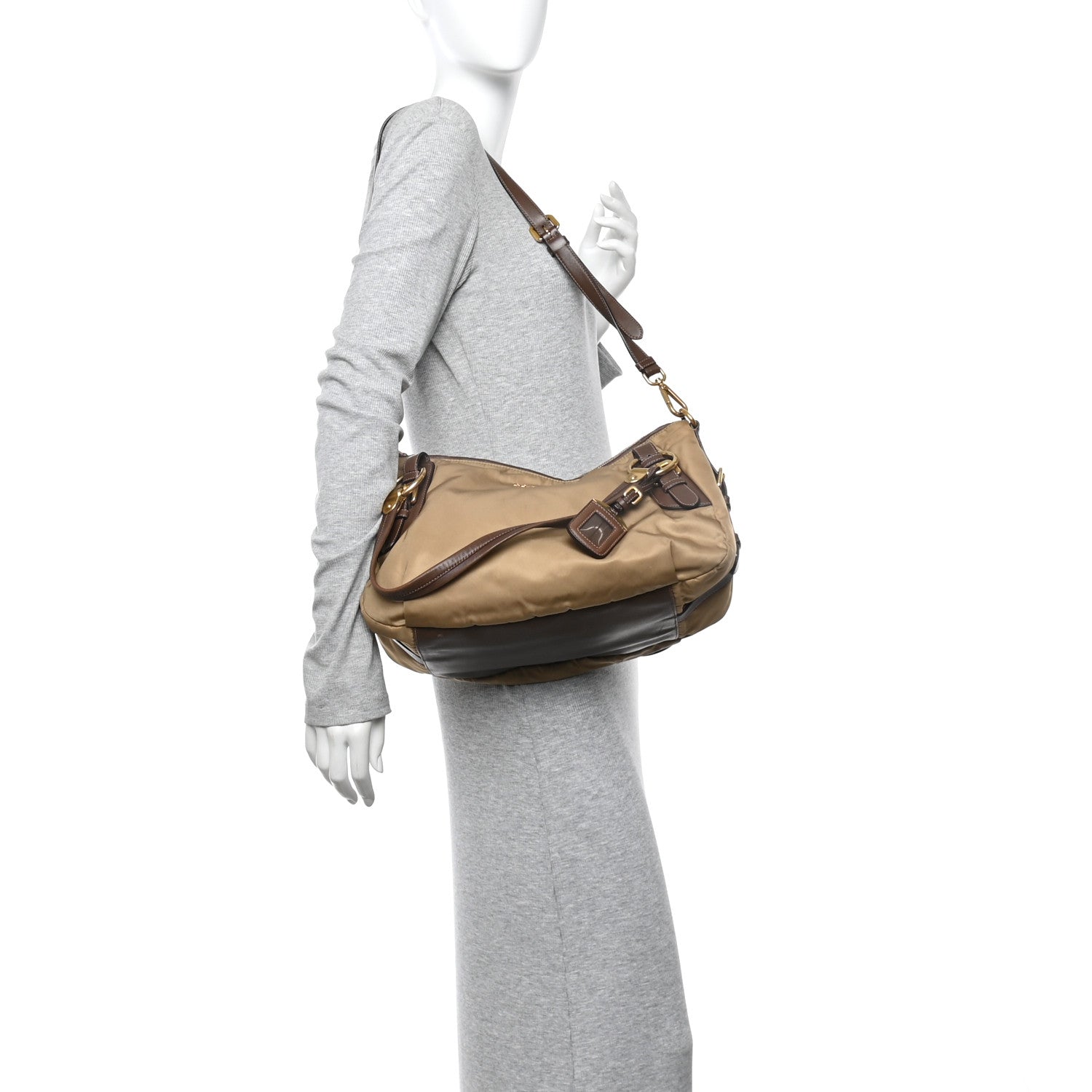 Prada Tessuto Nylon Vitello Daino Satchel Tabacco 2 of 9