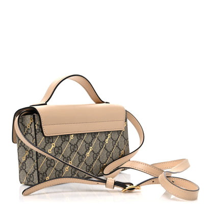 Gucci GG Supreme Monogram Calfskin Horsebit Print Mini Padlock Top Handle Shoulder Bag Beige Ebony Light Pink 3 of 12