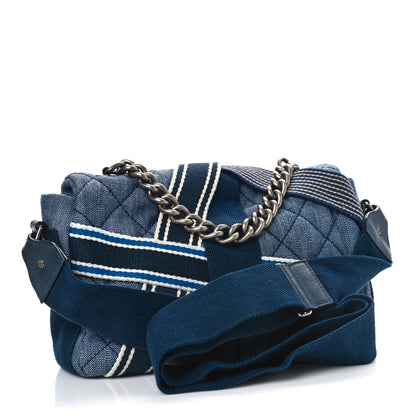 Chanel Denim Quilted Medium Airlines Buckle Messenger Bag Blue 3 of 10