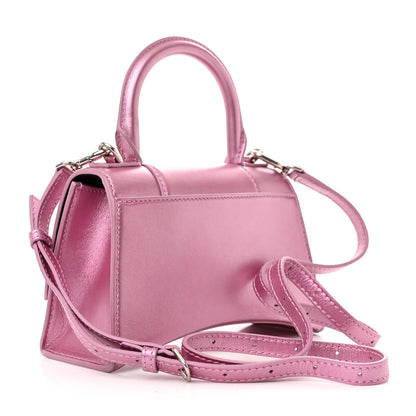 Balenciaga Metallic Shiny Calfskin Hourglass Top Handle Bag XS Pink 3 of 12