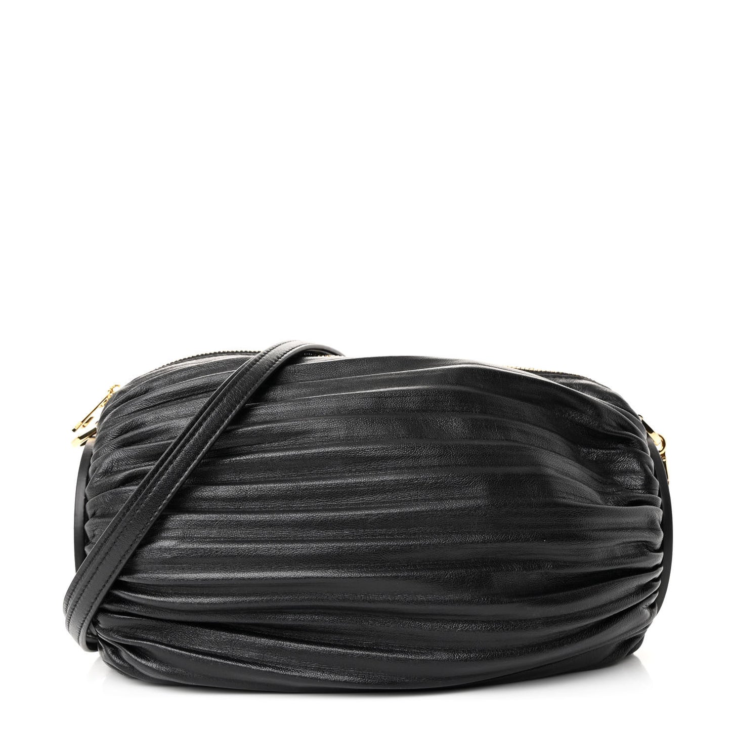 Lambskin Pleated Bracelet Pouch Shoulder Bag Black