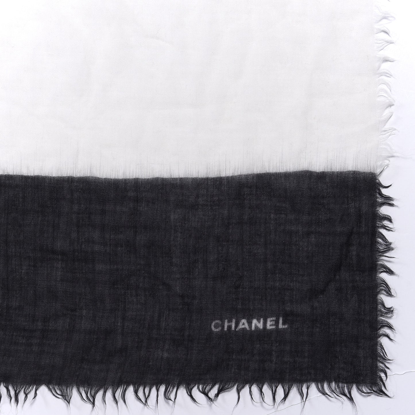 Cashmere Silk CC Fringe Scarf Black White