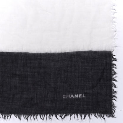 Chanel Cashmere Silk CC Fringe Scarf Black White 3 of 3