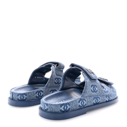 Chanel Denim CC Velcro Dad Chain CC Slide Sandals 36 Blue 5 of 10