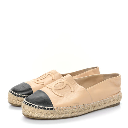 Chanel Lambskin CC Espadrilles 39 Beige Black 3 of 8