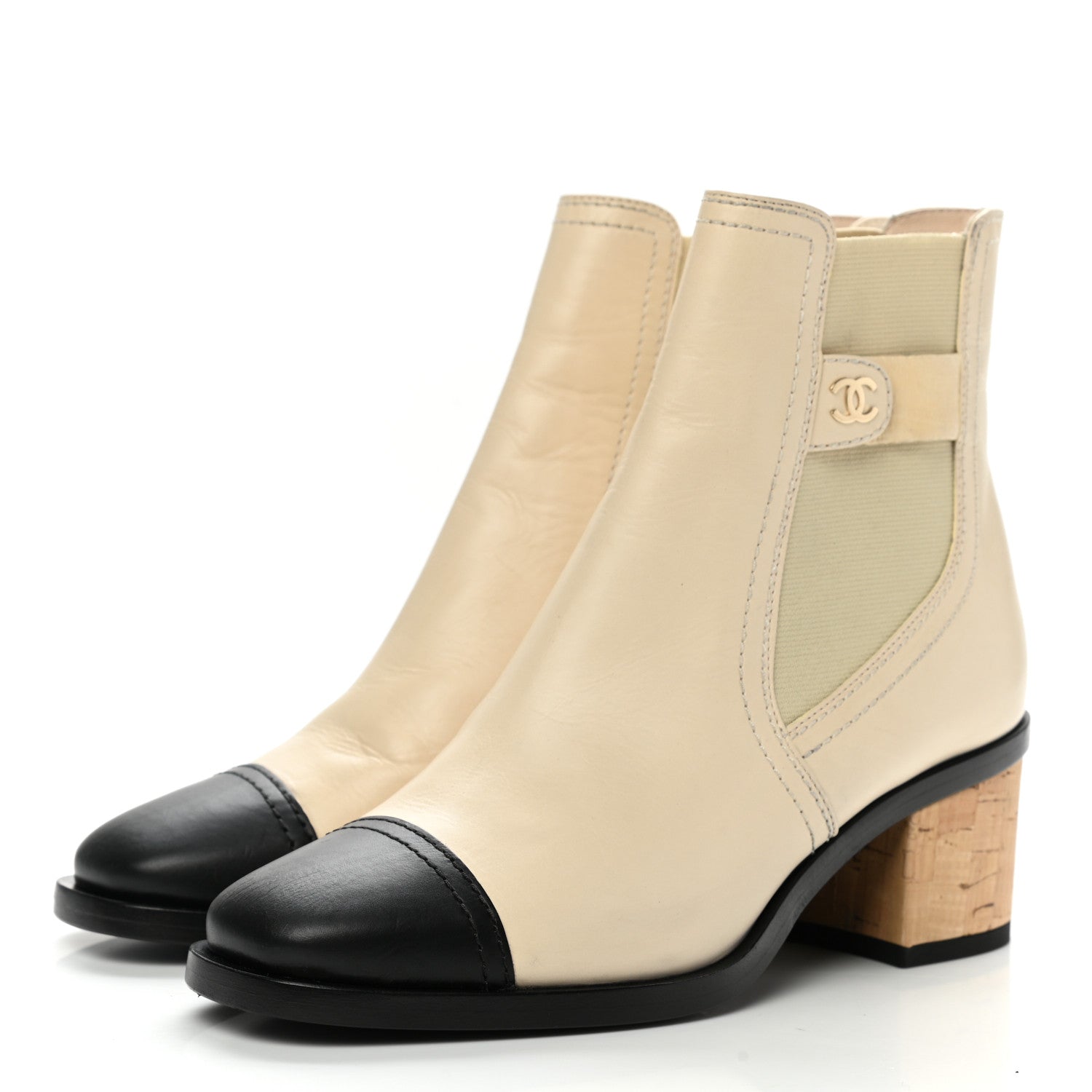 Chanel Calfskin Patent Cork Cap Toe Short Boots 35 White Black 3 of 12