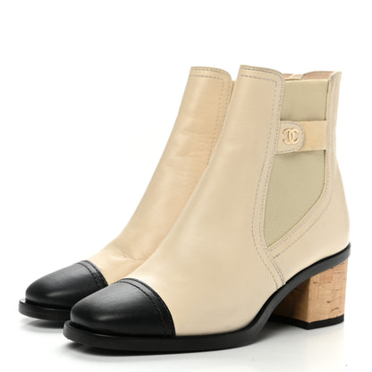 Chanel Calfskin Patent Cork Cap Toe Short Boots 35 White Black 3 of 12