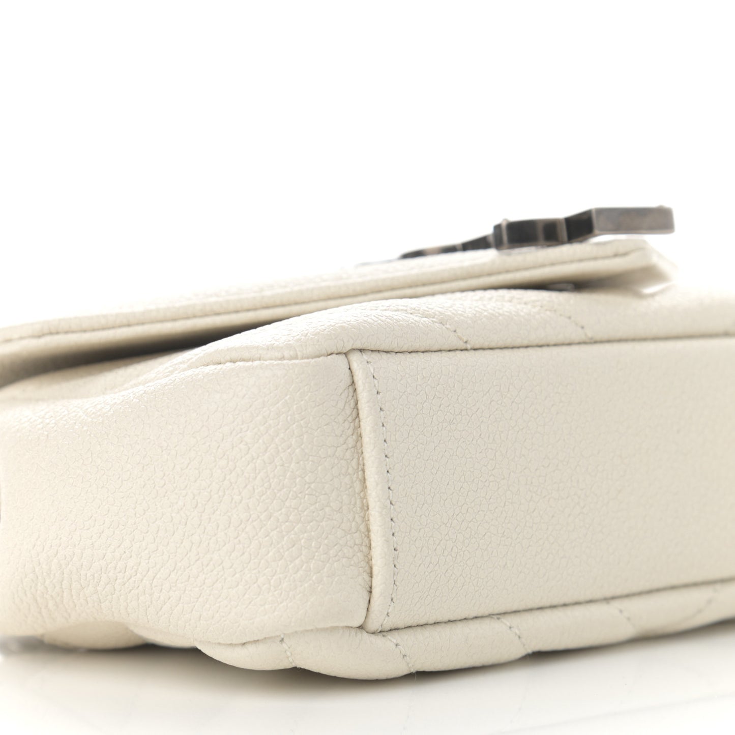 Grained Calfskin Matelasse Chevron Monogram Classic Baby Chain Bag White