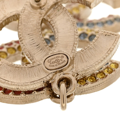 Chanel Metal Crystal CC Triple Drop Earrings Gold Multicolor 4 of 5