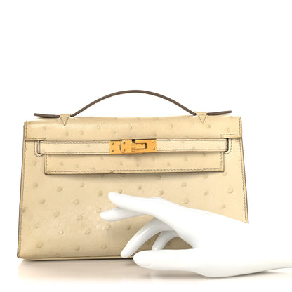 Hermes Ostrich Kelly Pochette Clutch Beton 2 of 15