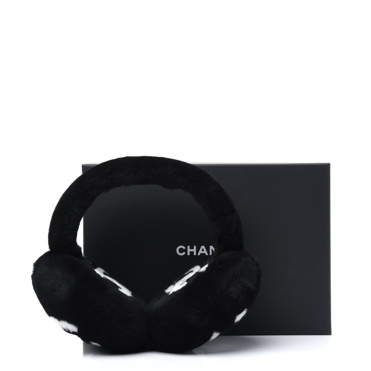 Chanel Shearling CC Ear Muffs Black White 4 of 4