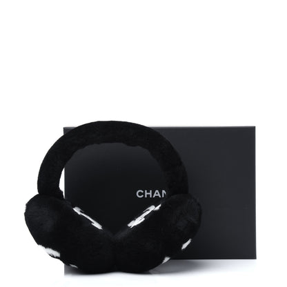 Chanel Shearling CC Ear Muffs Black White 4 of 4