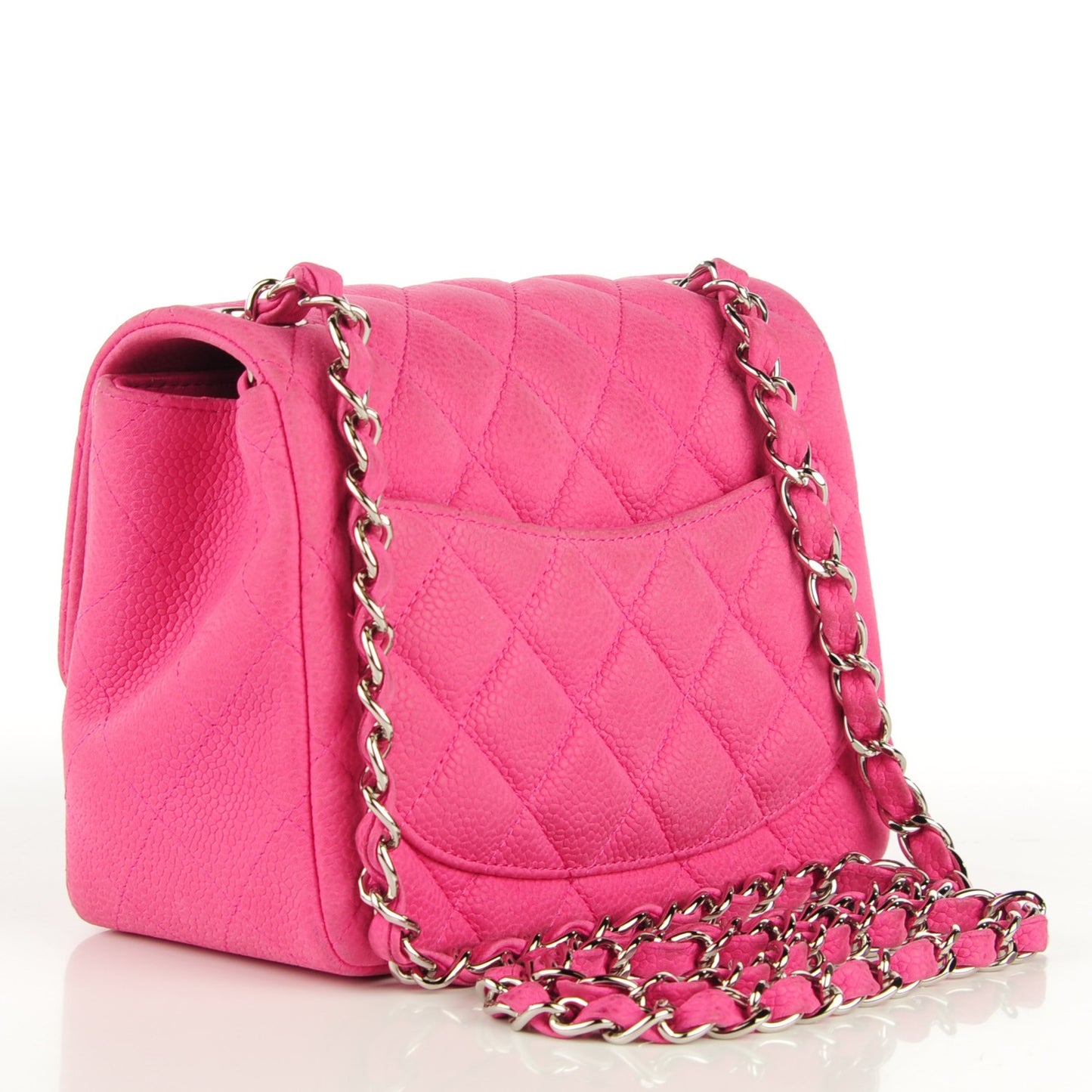 Iridescent Caviar Quilted Mini Square Flap Hot Pink