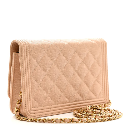 Chanel Caviar Quilted Boy Wallet On Chain WOC Light Beige 3 of 13