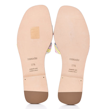 Hermes Canvas Faubourg Rainbow Oran Sandals 37.5 Multicolore Bleu Beton 6 of 8