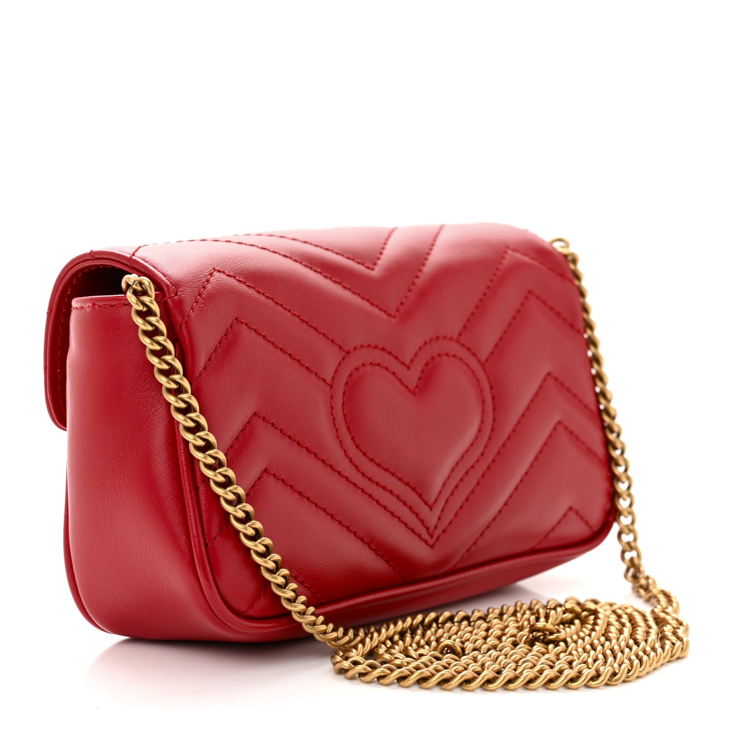 Calfskin Matelasse Super Mini GG Marmont Shoulder Bag Hibiscus Red