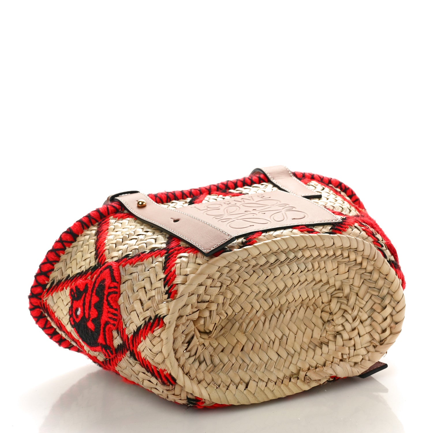 Loewe Embroidered Raffia Basket Tote Bag Natural Tan Red 4 of 9