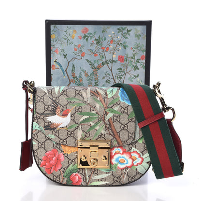 Gucci GG Supreme Monogram Tian Web Medium Padlock Messenger Shoulder Bag Beige Multicolor New Acero 9 of 9