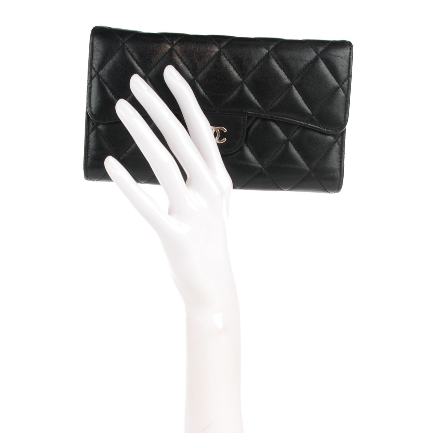 Lambskin Quilted Large Flap Wallet Black