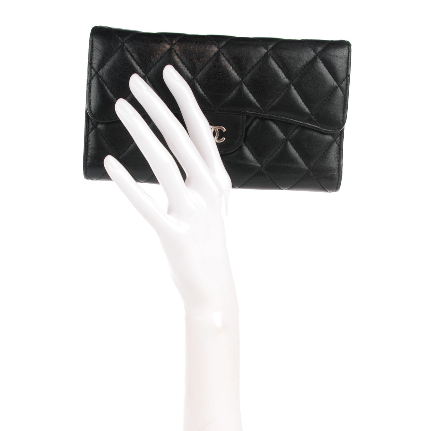 Chanel Lambskin Quilted Large Flap Wallet Black 2 of 8