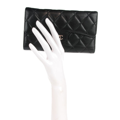 Chanel Lambskin Quilted Large Flap Wallet Black 2 of 8