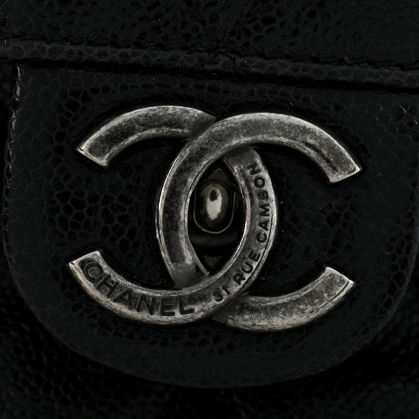 Crumpled Grained Calfskin Jumbo CC Crave Flap Black