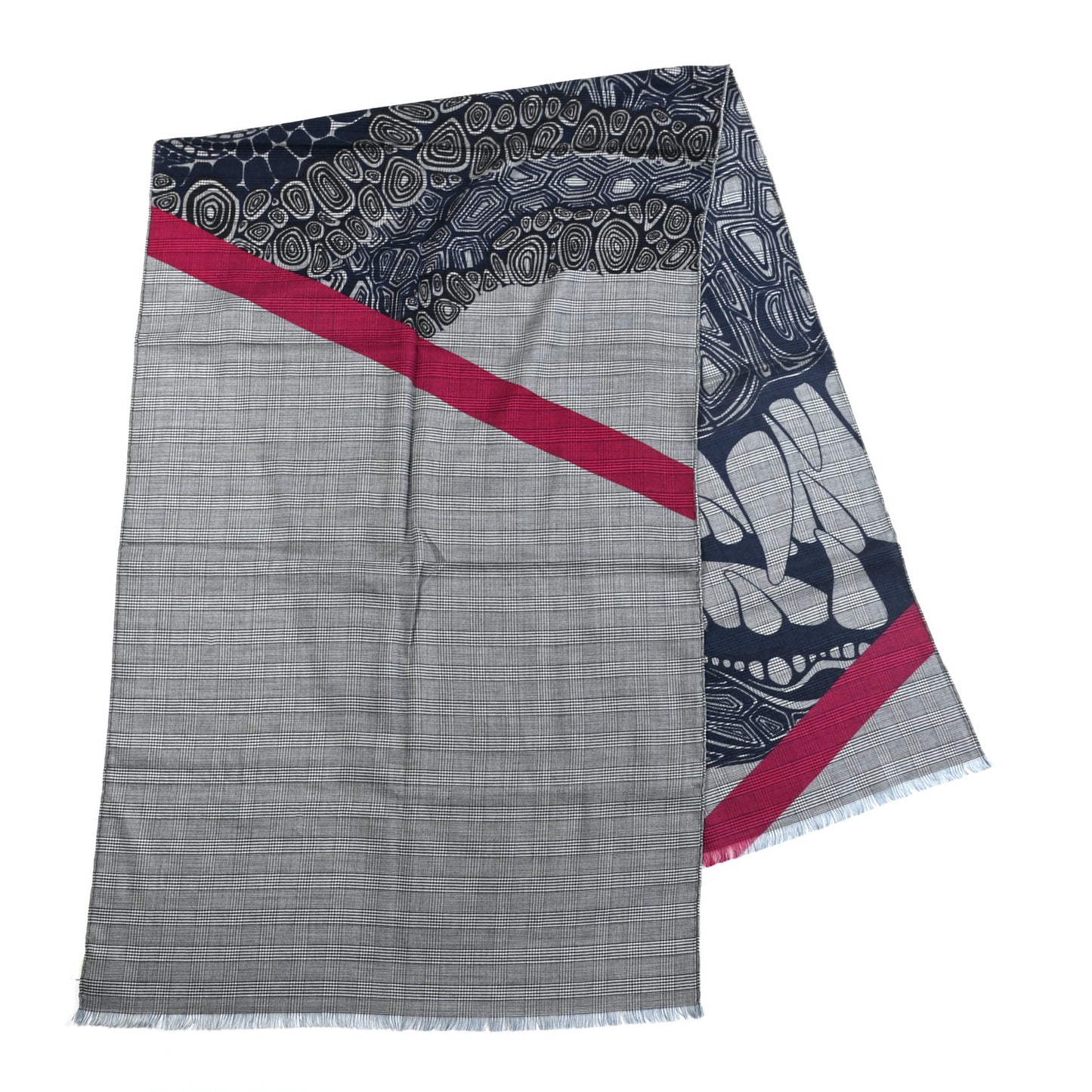 Cashmere Wool Silk AAAAARGH Muffler Bleu Fuchsia Marine