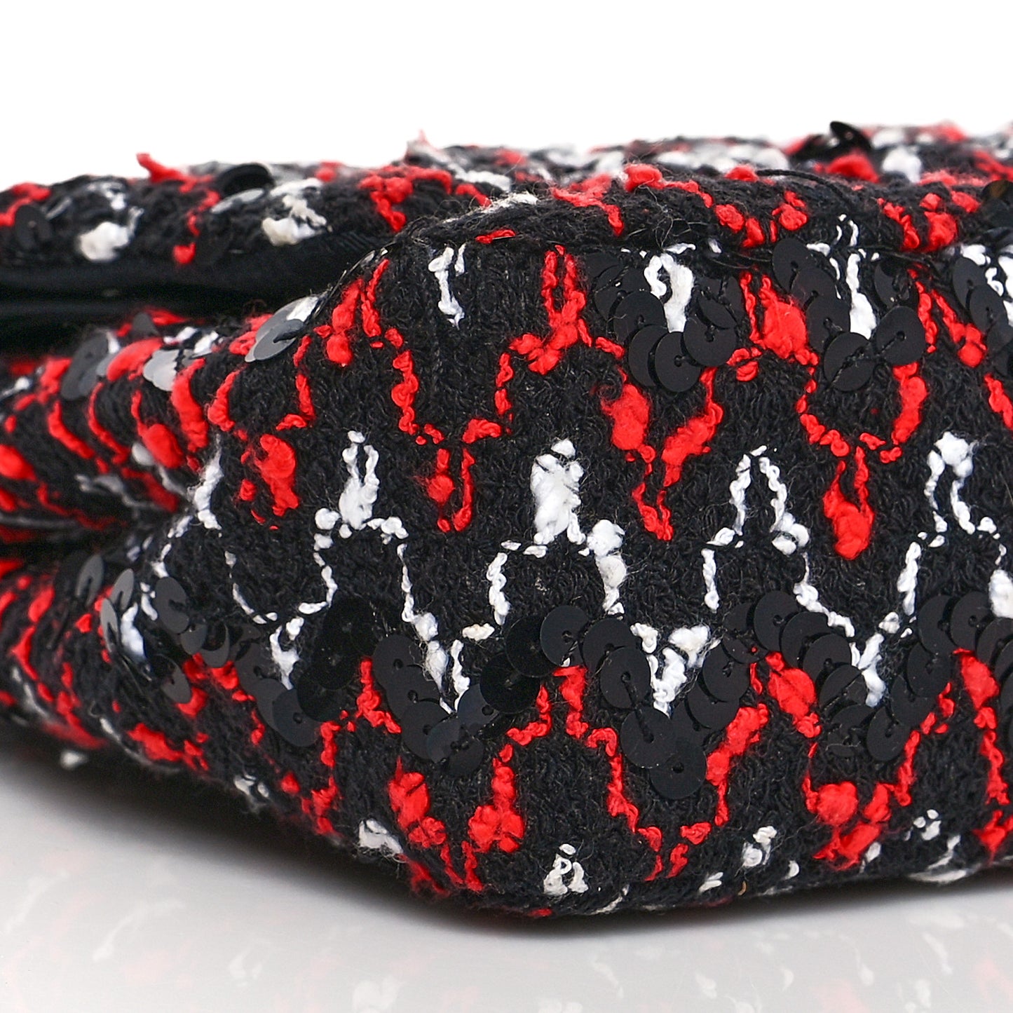 Tweed Sequin Medium Double Flap Black Red White