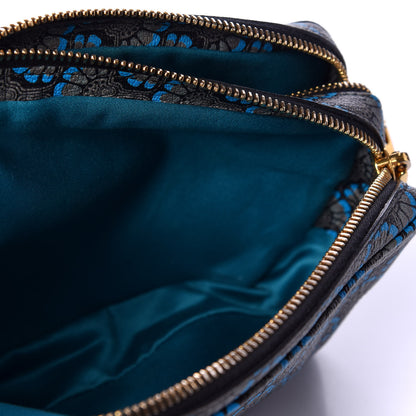 Miu Miu Goatskin Madras Dis Peacock Print Double Zip Crossbody Bag Asfalto 5 of 9