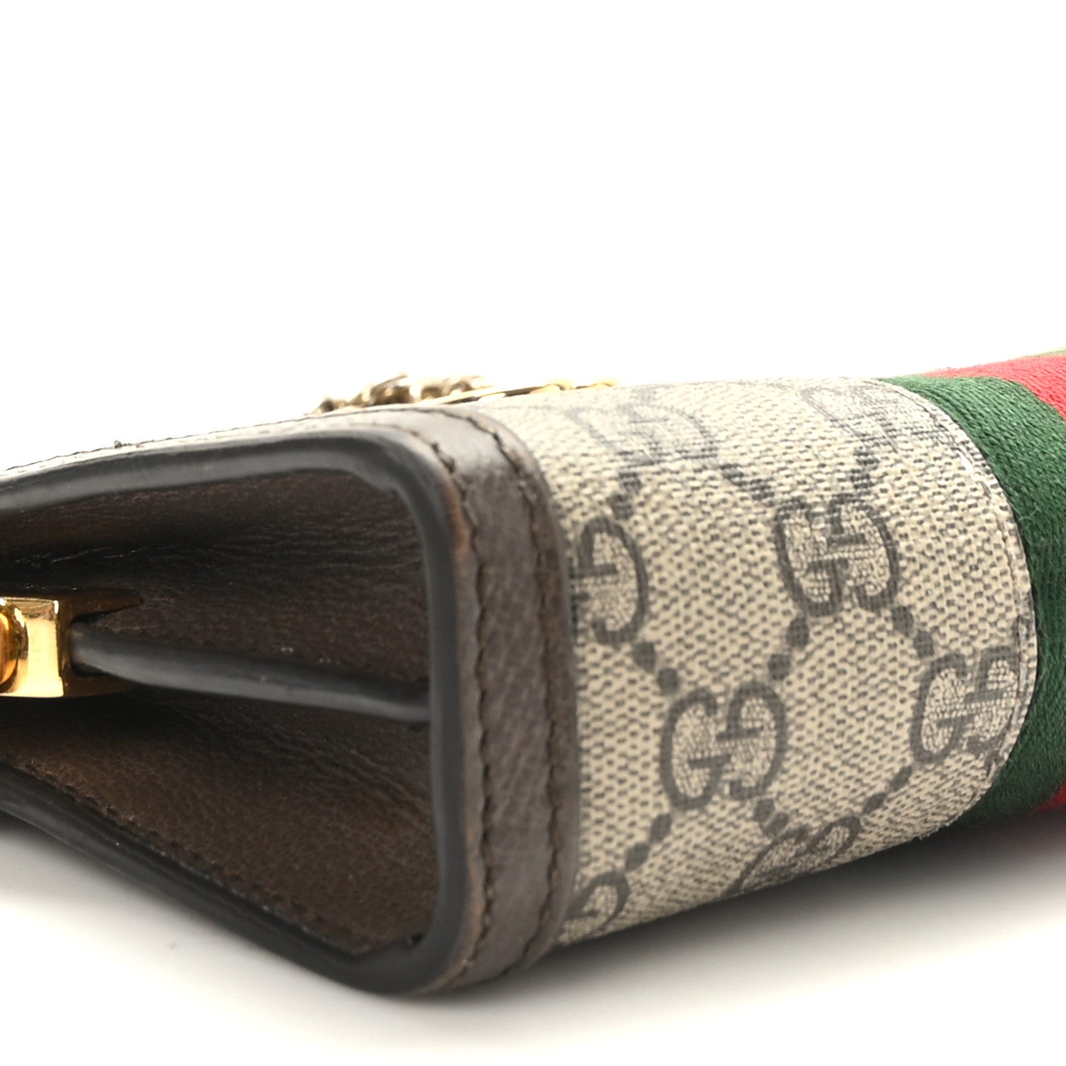 Gucci GG Supreme Monogram Textured Dollar Calfskin Web Mini Ophidia Chain Shoulder Bag Beige Ebony New Acero 9 of 10