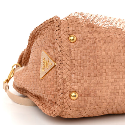 Prada Madras Woven Top Handle Satchel Beige 9 of 17