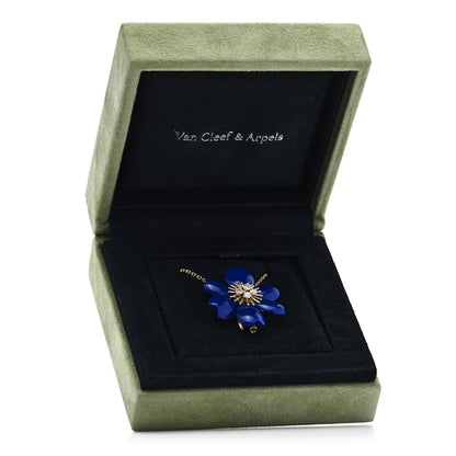 Van Cleef & Arpels 18K Yellow Gold Diamond Lapis Lazuli Small Rose De Noel Pendant Necklace 9 of 9