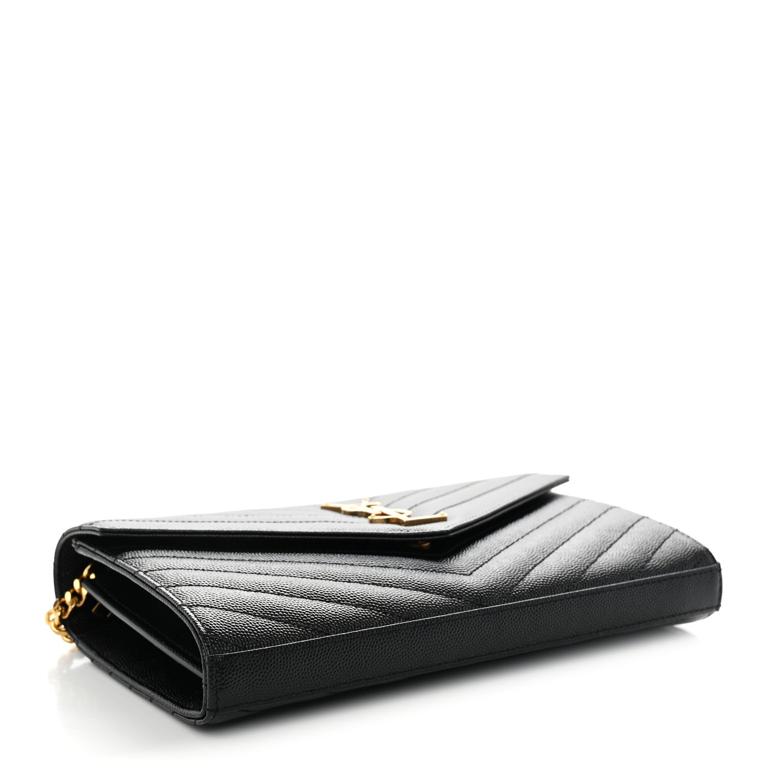 Saint Laurent Grain De Poudre Matelasse Chevron Monogram Chain Wallet Black 4 of 11