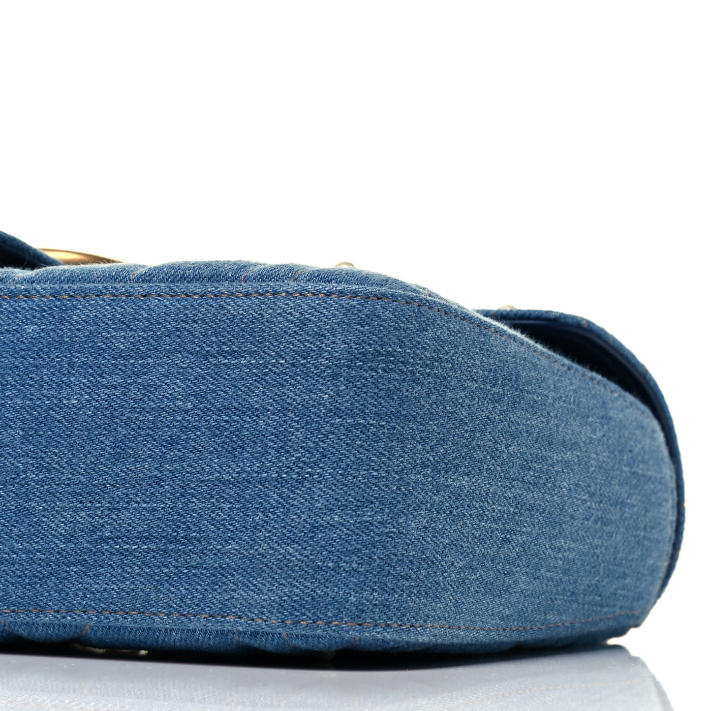 Denim Matelasse Pearl Studded Small GG Marmont Shoulder Bag Blue