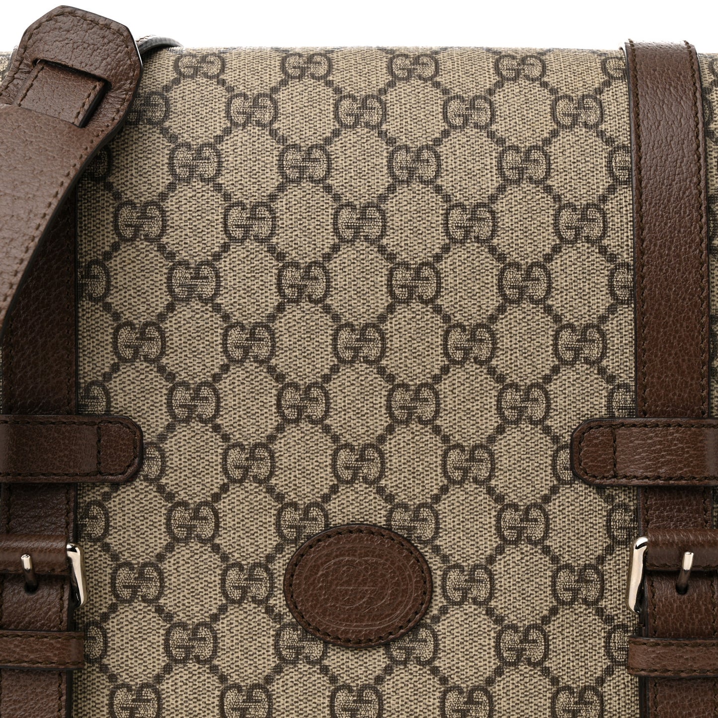 GG Supreme Monogram Textured Dollar Calfskin Retro Interlocking G Flap Messenger Bag Beige Ebony New Acero